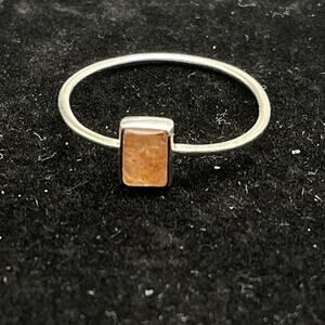 Sterling Silver 925 Dainty Orange Rectangle Sunstone? Ring Size 8 Thin Band